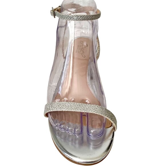 Jewel Badgley Mischka Silver Glitter Ankle Strap Block Heel Sandals 7.5 Dressy - Picture 3 of 8